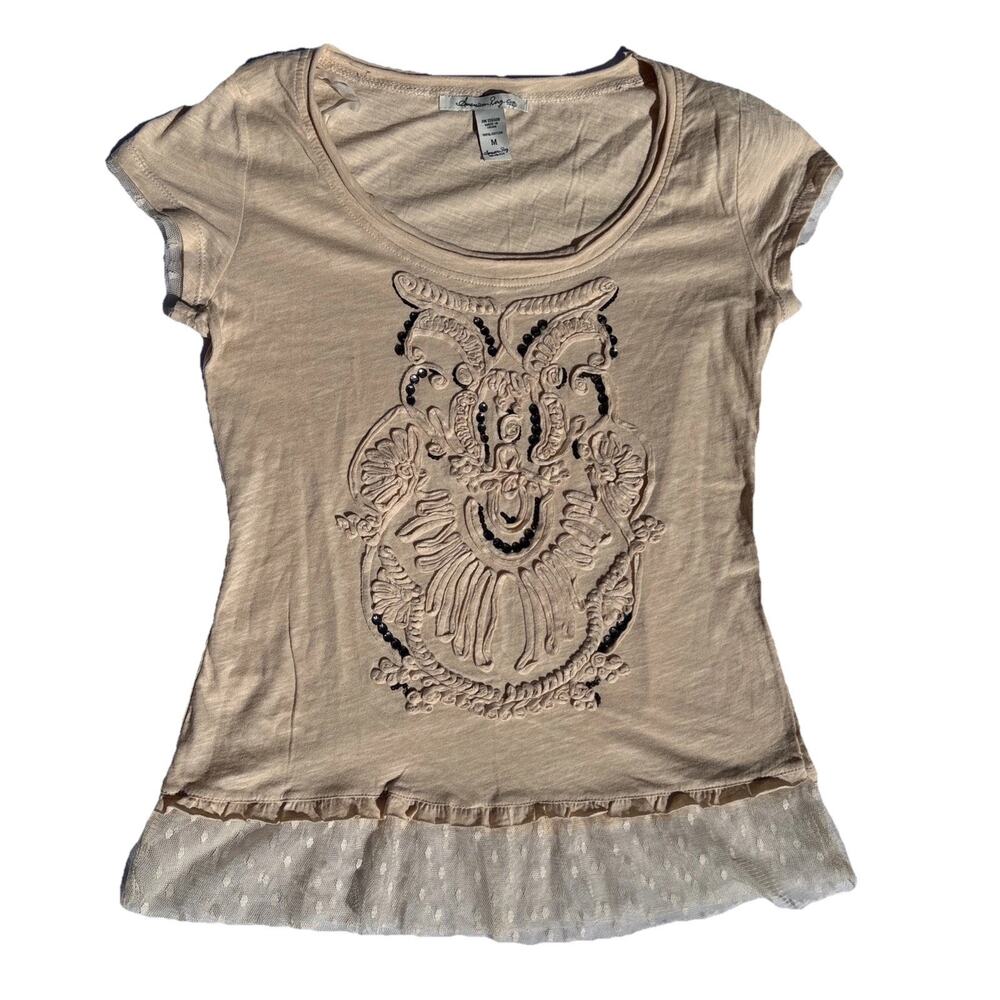 Vintage American Rag T Shirt With Mesh Trim